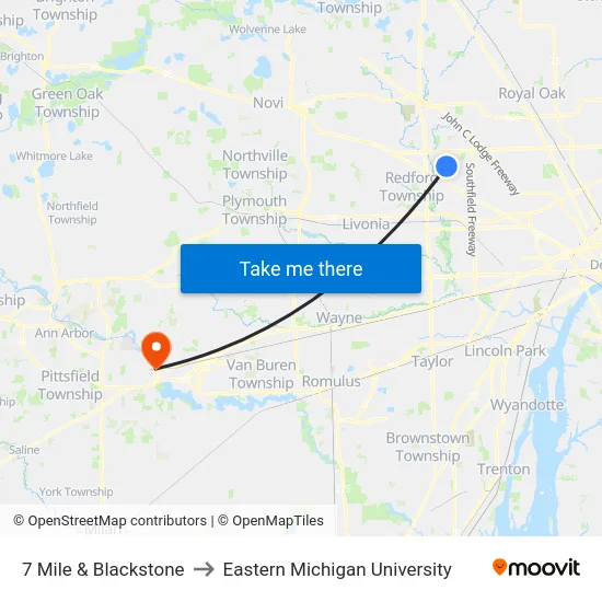 7 Mile & Blackstone to Eastern Michigan University map