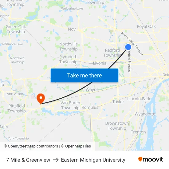 7 Mile & Greenview to Eastern Michigan University map