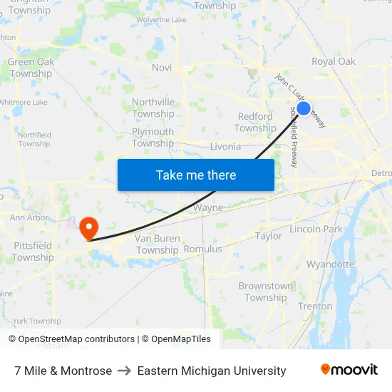 7 Mile & Montrose to Eastern Michigan University map
