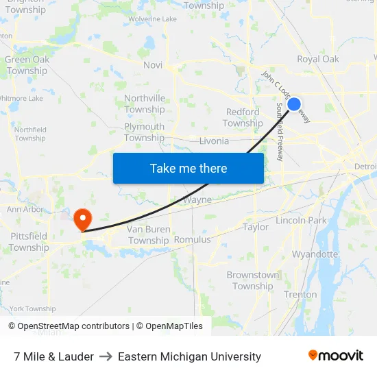 7 Mile & Lauder to Eastern Michigan University map