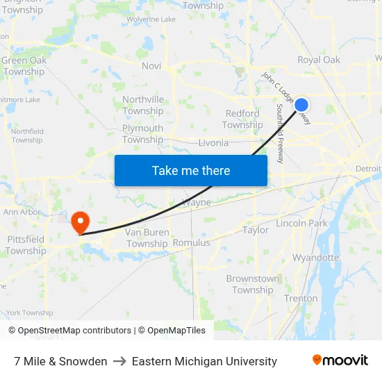 7 Mile & Snowden to Eastern Michigan University map