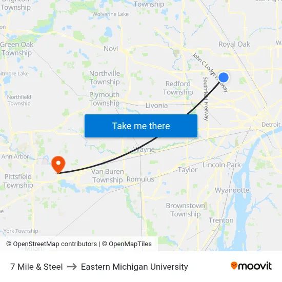 7 Mile & Steel to Eastern Michigan University map