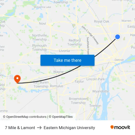 7 Mile & Lamont to Eastern Michigan University map