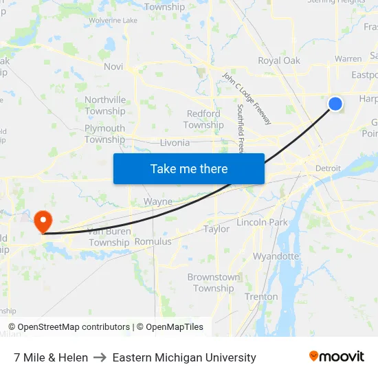 7 Mile & Helen to Eastern Michigan University map