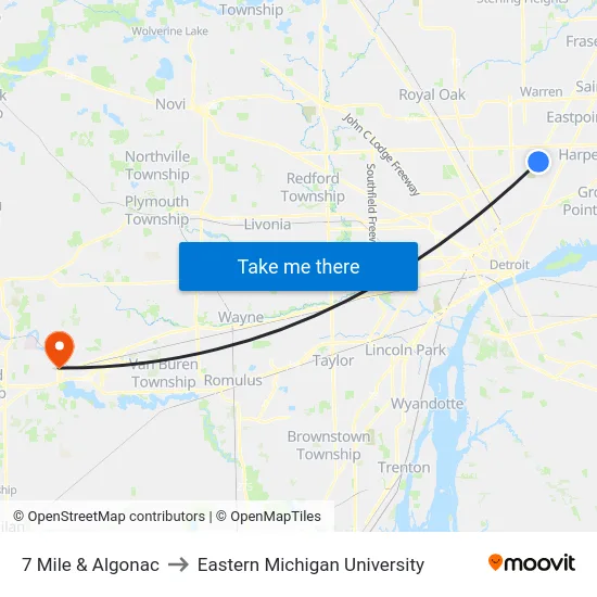7 Mile & Algonac to Eastern Michigan University map