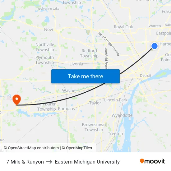 7 Mile & Runyon to Eastern Michigan University map