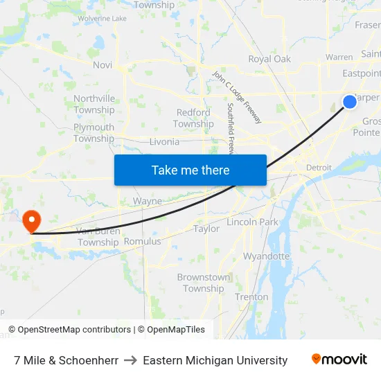 7 Mile & Schoenherr to Eastern Michigan University map
