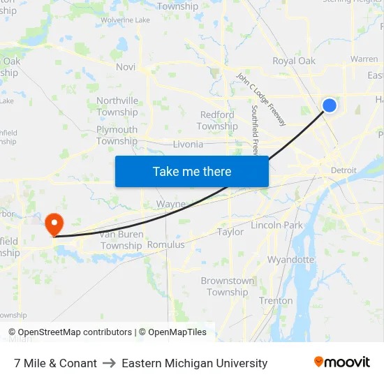 7 Mile & Conant to Eastern Michigan University map