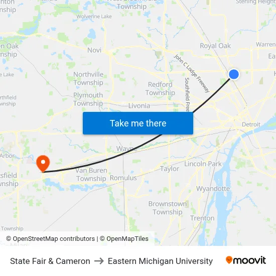 State Fair & Cameron to Eastern Michigan University map
