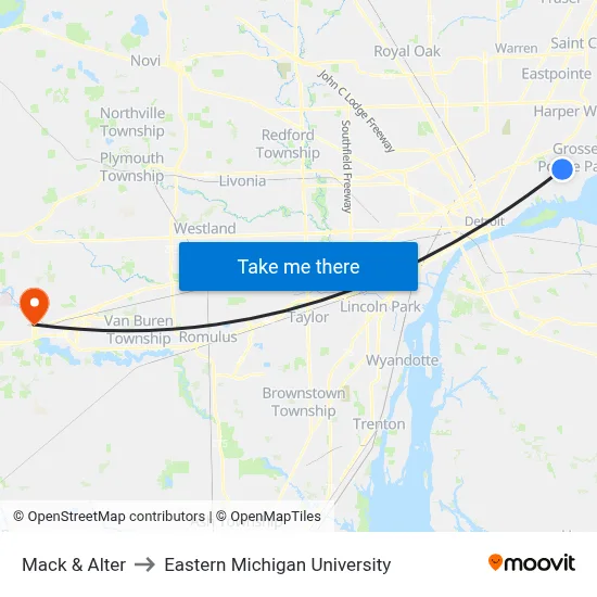 Mack & Alter to Eastern Michigan University map