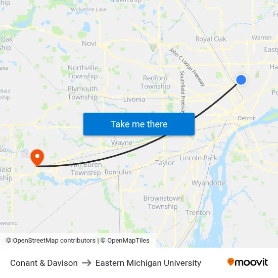 Conant & Davison to Eastern Michigan University map