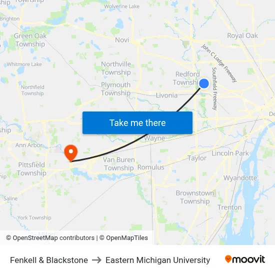 Fenkell & Blackstone to Eastern Michigan University map