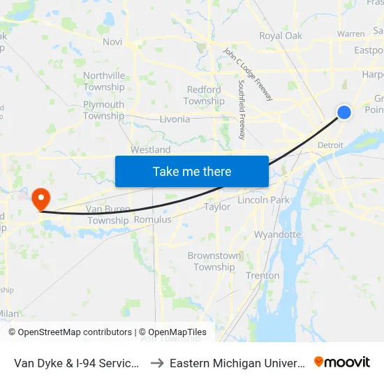 Van Dyke & I-94 Service Dr to Eastern Michigan University map