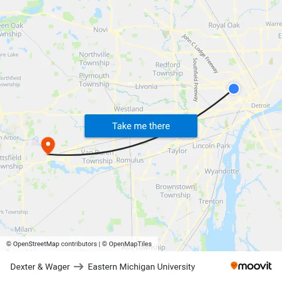 Dexter & Wager to Eastern Michigan University map