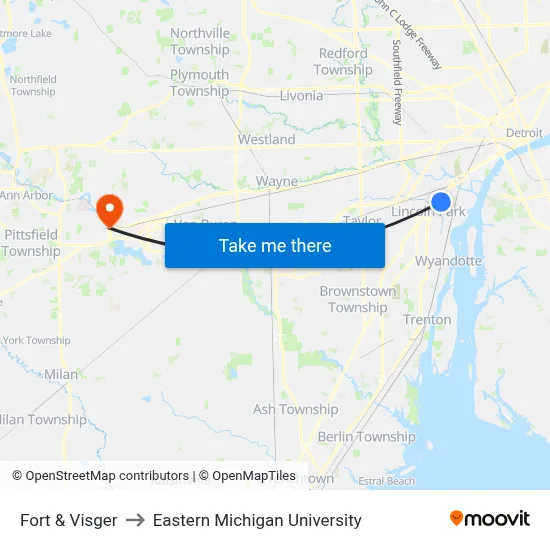 Fort & Visger to Eastern Michigan University map