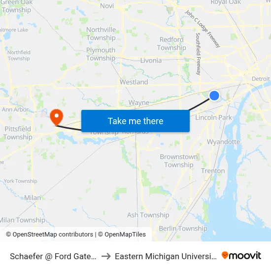 Schaefer @ Ford Gate 9 to Eastern Michigan University map