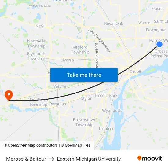 Moross & Balfour to Eastern Michigan University map