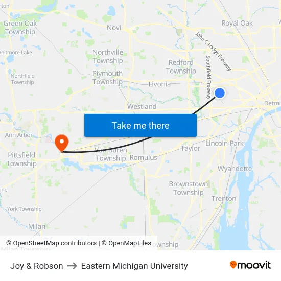 Joy & Robson to Eastern Michigan University map