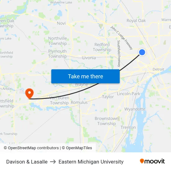 Davison & Lasalle to Eastern Michigan University map