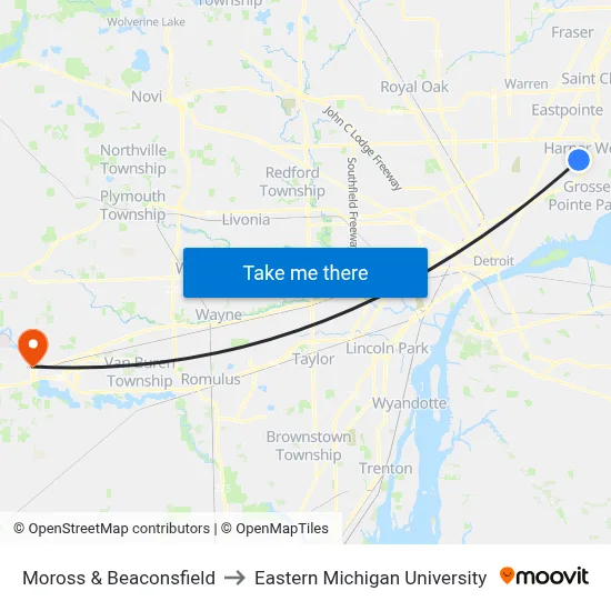 Moross & Beaconsfield to Eastern Michigan University map