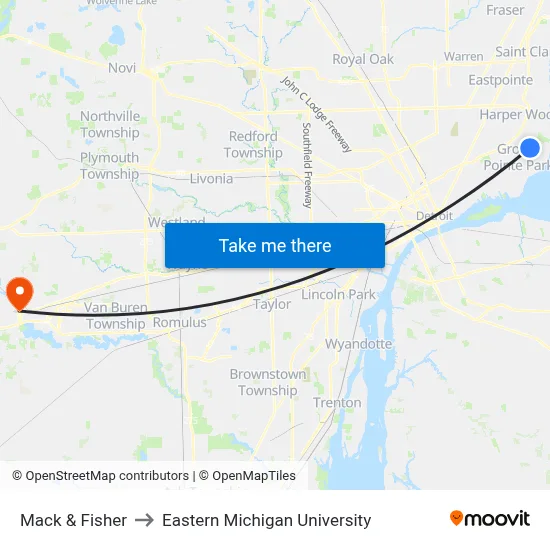 Mack & Fisher to Eastern Michigan University map