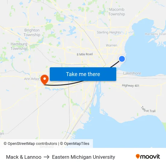 Mack & Lannoo to Eastern Michigan University map