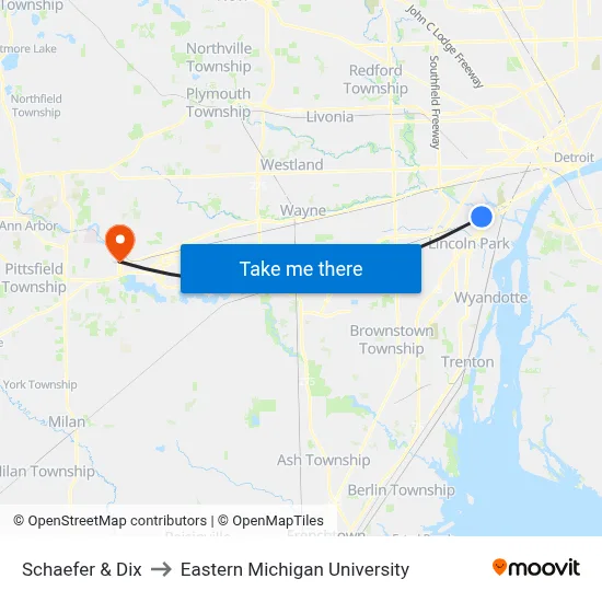 Schaefer & Dix to Eastern Michigan University map