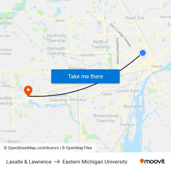 Lasalle & Lawrence to Eastern Michigan University map