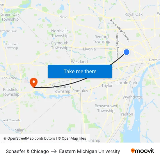 Schaefer & Chicago to Eastern Michigan University map
