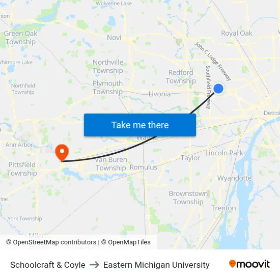 Schoolcraft & Coyle to Eastern Michigan University map