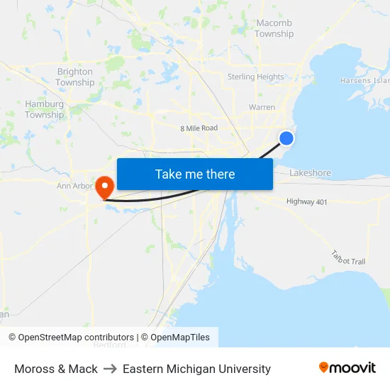 Moross & Mack to Eastern Michigan University map