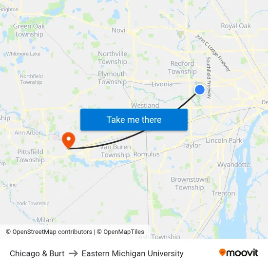 Chicago & Burt to Eastern Michigan University map