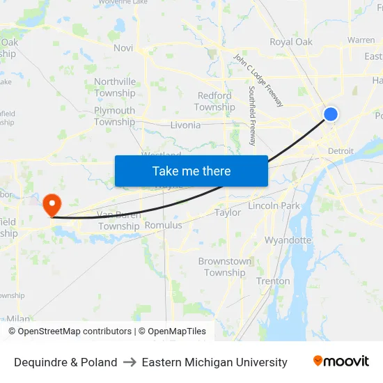 Dequindre & Poland to Eastern Michigan University map