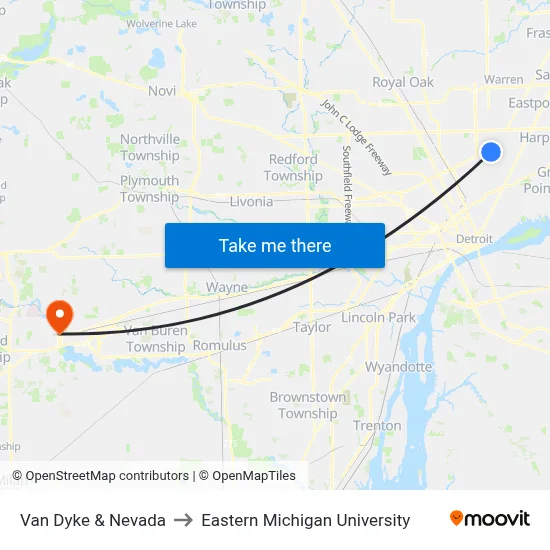 Van Dyke & Nevada to Eastern Michigan University map