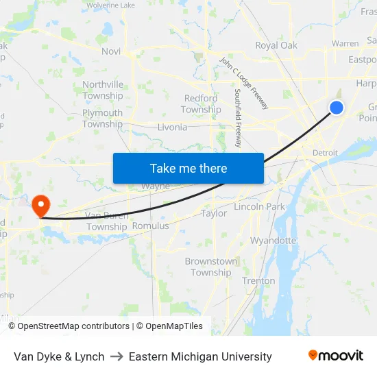 Van Dyke & Lynch to Eastern Michigan University map