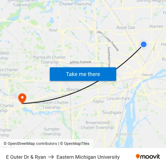 E Outer Dr & Ryan to Eastern Michigan University map