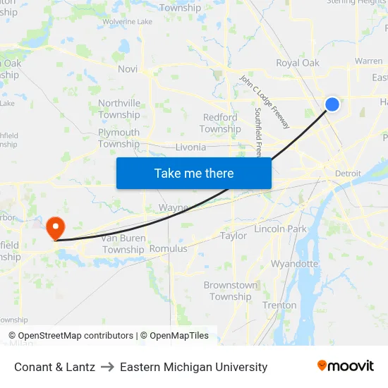 Conant & Lantz to Eastern Michigan University map