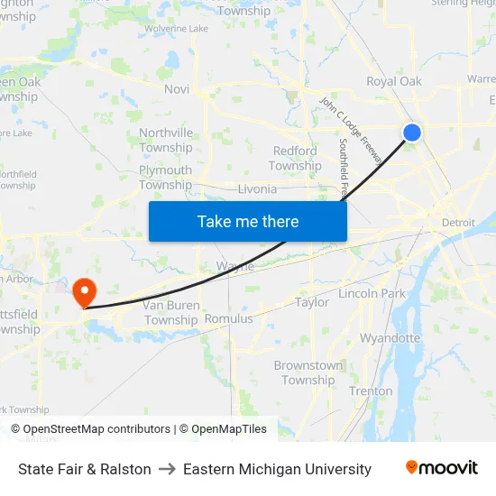 State Fair & Ralston to Eastern Michigan University map
