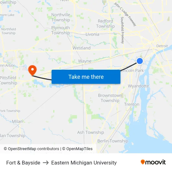 Fort & Bayside to Eastern Michigan University map