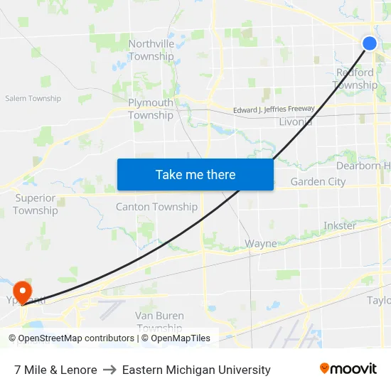 7 Mile & Lenore to Eastern Michigan University map