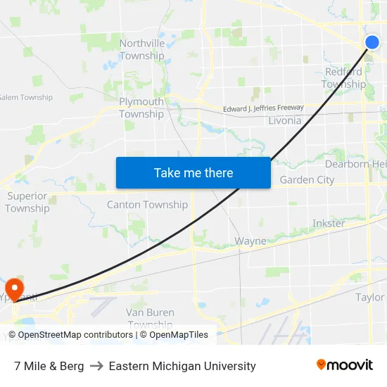 7 Mile & Berg to Eastern Michigan University map
