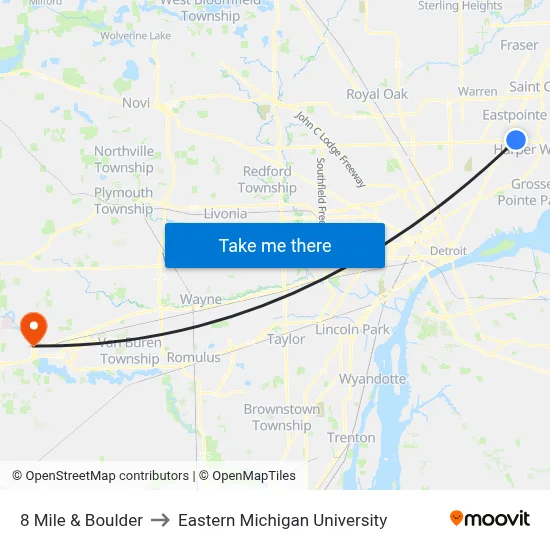 8 Mile & Boulder to Eastern Michigan University map