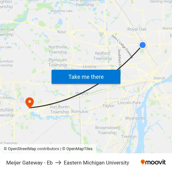 Meijer Gateway - Eb to Eastern Michigan University map