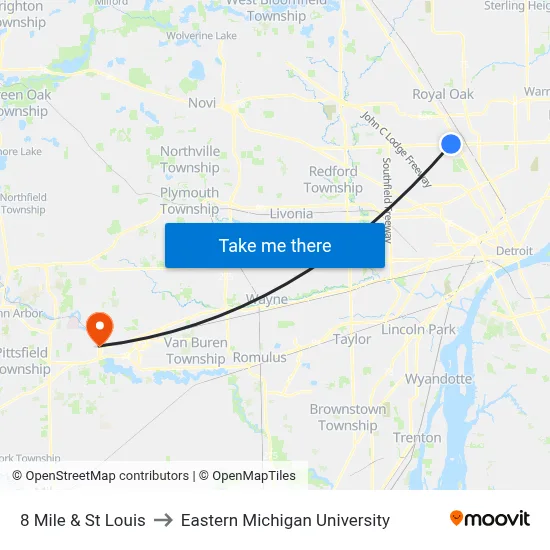 8 Mile & St Louis to Eastern Michigan University map