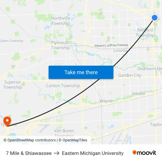 7 Mile & Shiawassee to Eastern Michigan University map