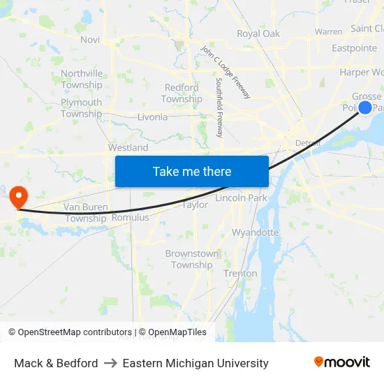 Mack & Bedford to Eastern Michigan University map