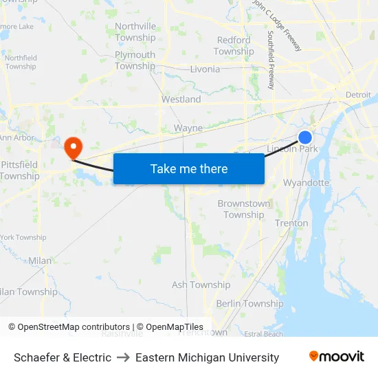 Schaefer & Electric to Eastern Michigan University map