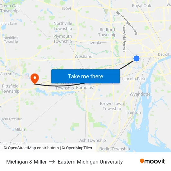 Michigan & Miller to Eastern Michigan University map