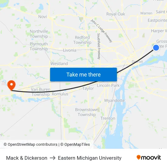 Mack & Dickerson to Eastern Michigan University map