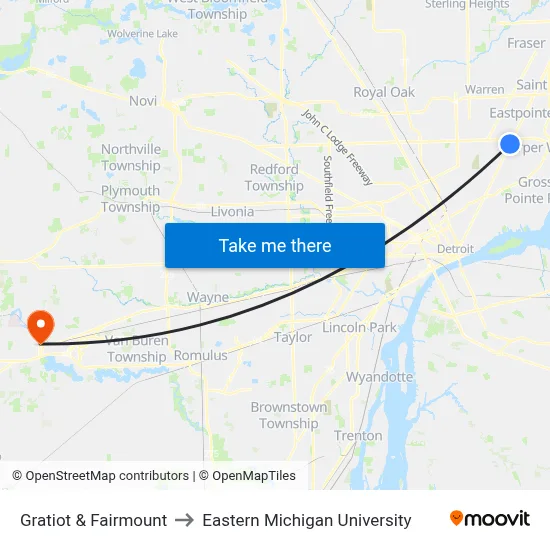 Gratiot & Fairmount to Eastern Michigan University map